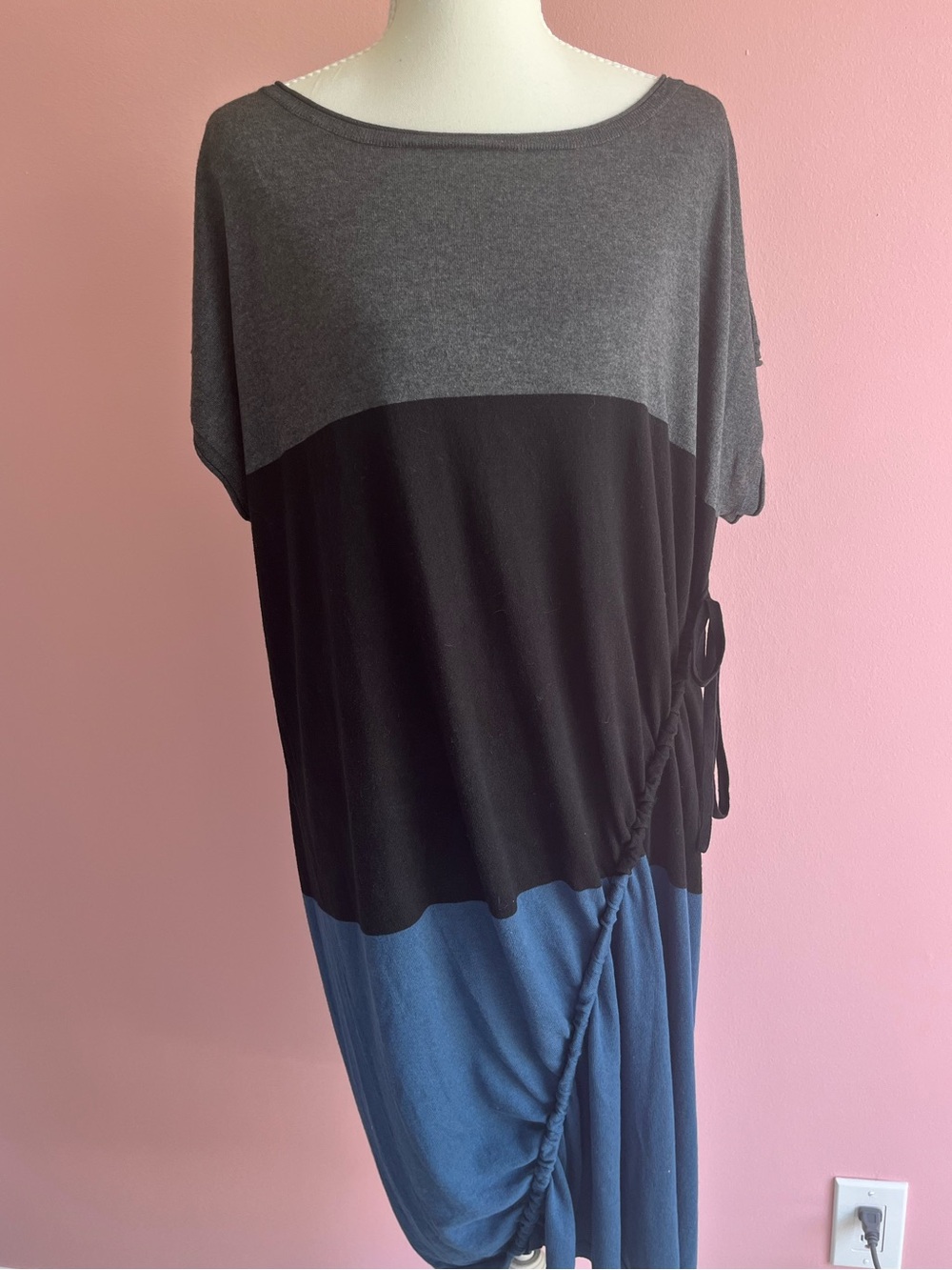 Christopher Fischer Cashmere Silk Dress Color Block Gray Blue Black Long XS/S